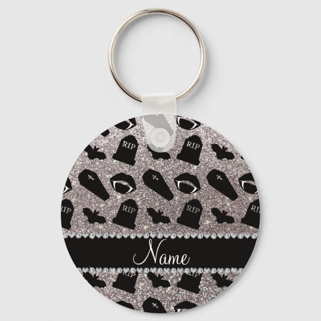 Personalized name silver glitter vampire key ring (Front)