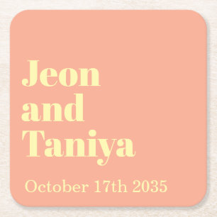 Personalized Name Simple Modern Minimal Wedding  Square Paper Coaster