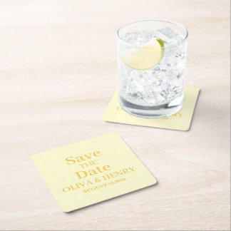 PERSONALIZED NAME SIMPLE STYLISH SAVE THE DATE SQUARE PAPER COASTER