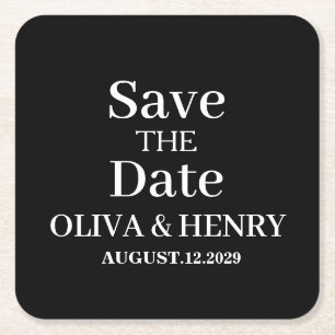 PERSONALIZED NAME SIMPLE STYLISH SAVE THE DATE SQUARE PAPER COASTER