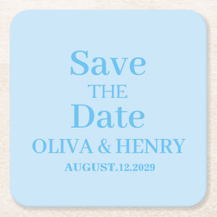 PERSONALIZED NAME SIMPLE STYLISH SAVE THE DATE SQUARE PAPER COASTER
