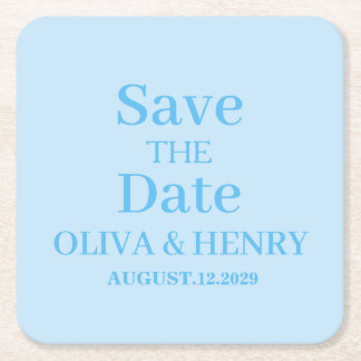 PERSONALIZED NAME SIMPLE STYLISH SAVE THE DATE SQUARE PAPER COASTER