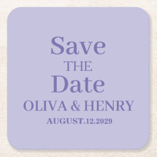 PERSONALIZED NAME SIMPLE STYLISH SAVE THE DATE SQUARE PAPER COASTER