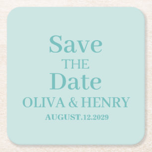 PERSONALIZED NAME SIMPLE STYLISH SAVE THE DATE SQUARE PAPER COASTER