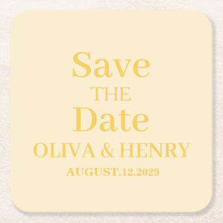PERSONALIZED NAME SIMPLE STYLISH SAVE THE DATE SQUARE PAPER COASTER