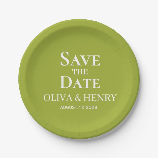 PERSONALIZED NAME SIMPLE STYLISH SAVE THE DATES PAPER PLATE (Front)