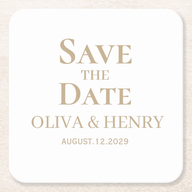 PERSONALIZED NAME SIMPLE STYLISH SAVE THE DATES SQUARE PAPER COASTER (Front)