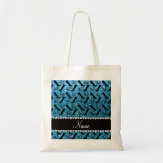 Personalized name sky blue glitter boots bows tote bag