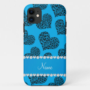 Personalized name sky blue leopard hearts Case-Mate iPhone case