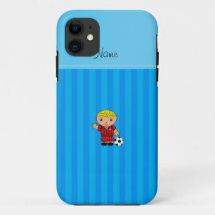Personalized name soccer player sky blue stripes Case-Mate iPhone case