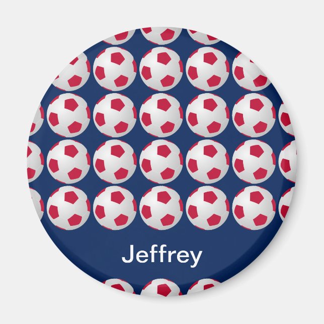 Personalized Name Soccer Red White and Blue Magnet (Front)