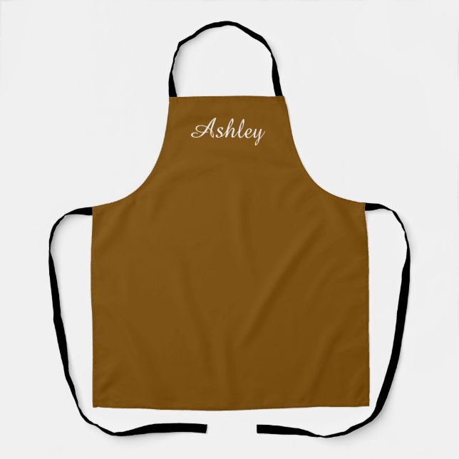 Personalized Name Stylish Modern Elegant Brown  Apron (Front)