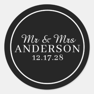 Personalized Name Stylish Modern Minimal Wedding Classic Round Sticker
