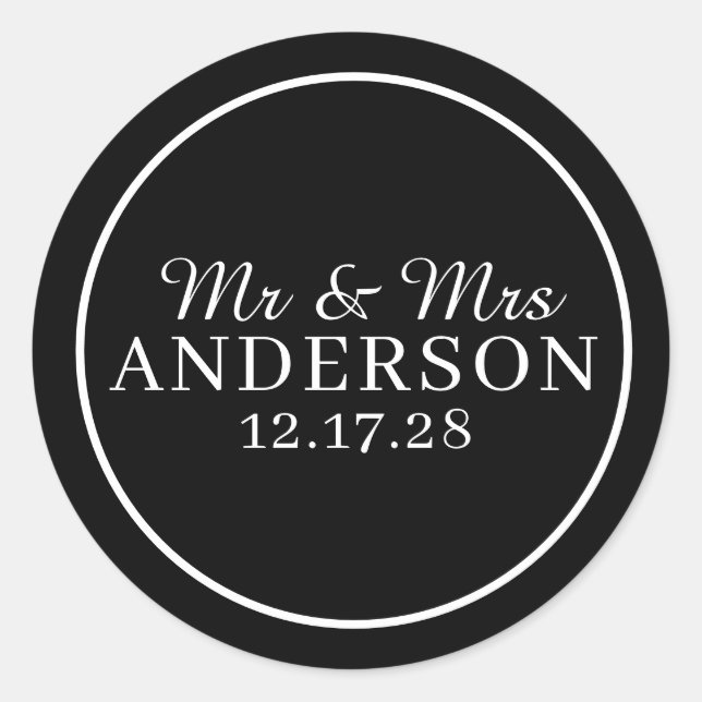 Personalized Name Stylish Modern Minimal Wedding  Classic Round Sticker (Front)