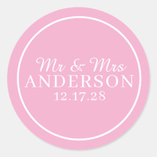 Personalized Name Stylish Modern Minimal Wedding Classic Round Sticker