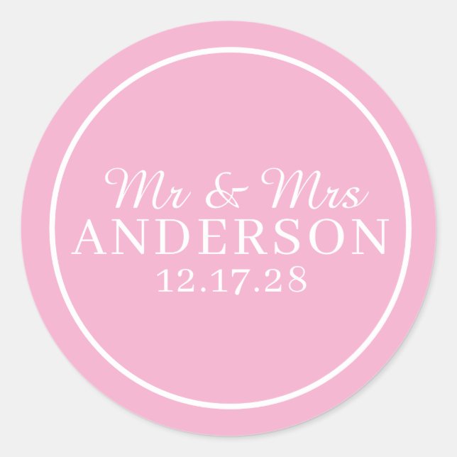 Personalized Name Stylish Modern Minimal Wedding  Classic Round Sticker (Front)
