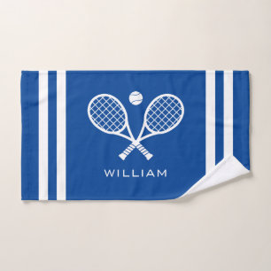 Personalized Name Tennis Deep Blue Stripes Hand Towel