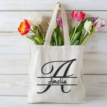 personalized name tote bag, custom letter A gift
