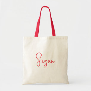 Personalized Name Tote Bag with Red Script Design