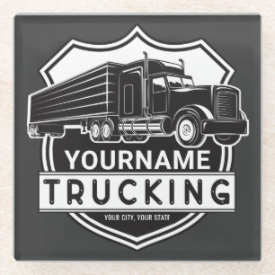 Personalized NAME Trucking Big Rig Semi Trucker  Glass Coaster