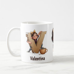 Personalized Name & V Sleepy Morning Plaid Charact Coffee Mug