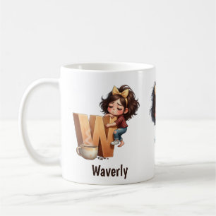 Personalized Name & W Sleepy Morning Plaid Charact Coffee Mug