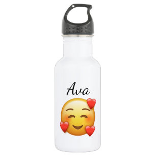 Personalized Name Water Bottle with Hearts Emoji