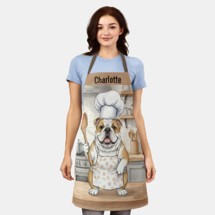 Personalized Name Watercolor Bulldog Chef Apron