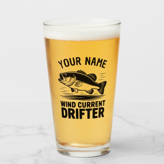 Personalized Name Wind Current Drifter Bass Fish Glass (Front Filled)
