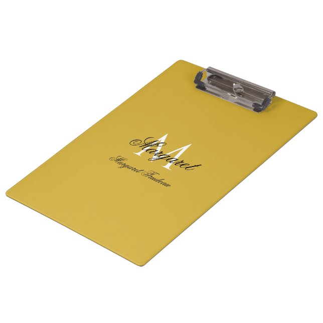 Personalized Name with Stylish Monogram M Gold Clipboard (Angled)