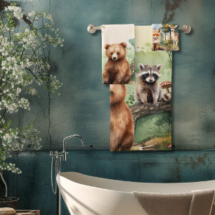 Personalized Name Woodland Animals Bath Towel Set