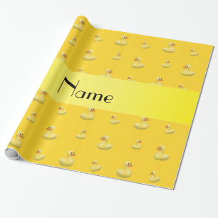 Personalized name yellow rubber duck pattern wrapping paper