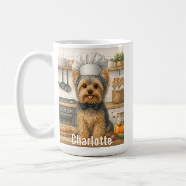 Personalized Name Yorkshire Terrier Dog Chef Coffee Mug (Left)