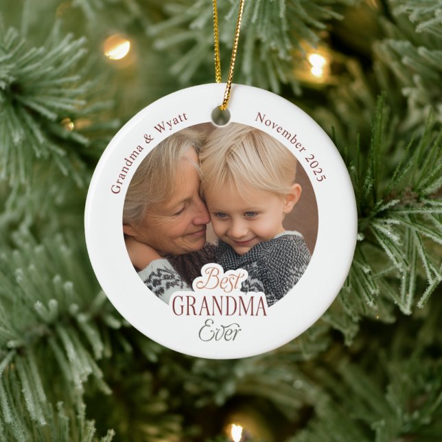 Personalized Names Photo Best Grandma Ever Ceramic Tree Decoration (Tree)