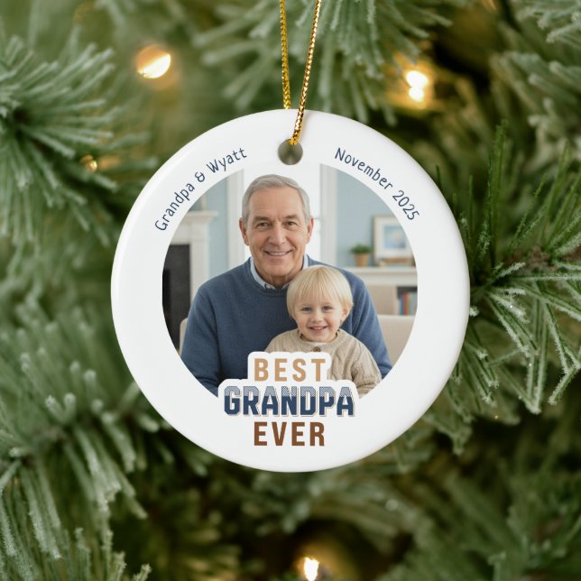 Personalized Names Photo Best Grandpa Ever Ceramic Tree Decoration (Tree)