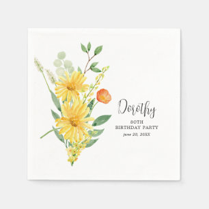 Personalized Napkins 80th Birthday Yellow Floral