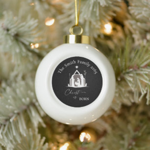 Personalized Nativity Family Name & Year Christmas Ceramic Ball Christmas Ornament