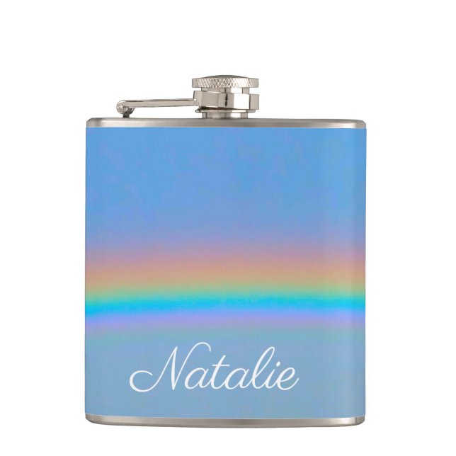 Personalized natural real rainbow hip flask (Front)