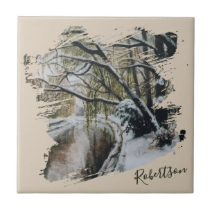 Personalized Nature Watercolor Winter Wonderland Tile