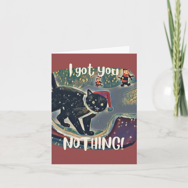 Personalized Naughty Funny Black Cat Christmas Holiday Card (Front)