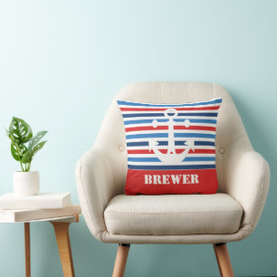 Personalized Nautical Anchor Throw Pillow