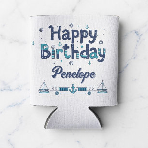 Personalized Nautical Birthday Can Cooler