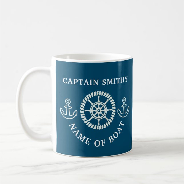 Personalized Nautical Boat/Captain Editable Name Coffee Mug (Left)