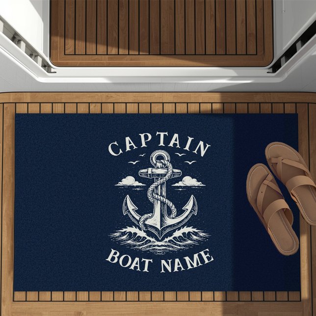 Personalized Nautical Captain Boat Name Anchor Doormat (Creator Uploaded)