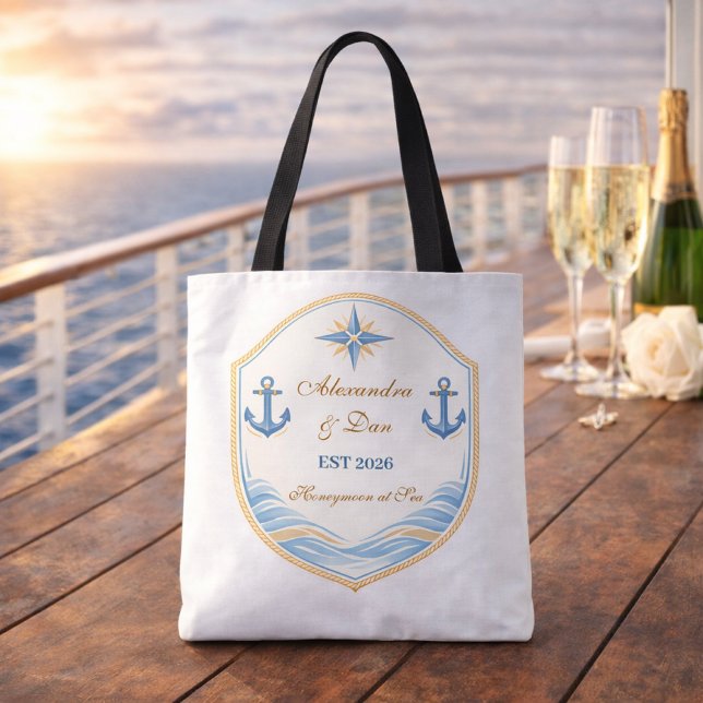 Personalized Nautical Honeymoon Crest Tote Bag (Creator Uploaded)