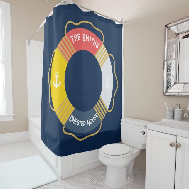 Personalized Nautical life Ring custom Sailing  Shower Curtain (In Situ)