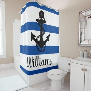 Personalized nautical stripes with ANCHOR   Shower Curtain