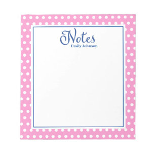 Personalized Navy and Pink Polka Dot Notepad