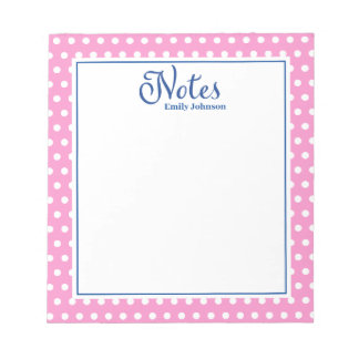 Personalized Navy and Pink  Polka Dot Notepad