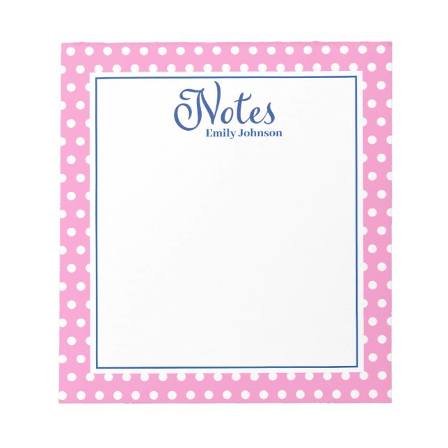 Personalized Navy and Pink  Polka Dot Notepad (Front)